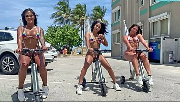 Big Ass Latinas Ride Electric Trikes At Public Beach Big Booty