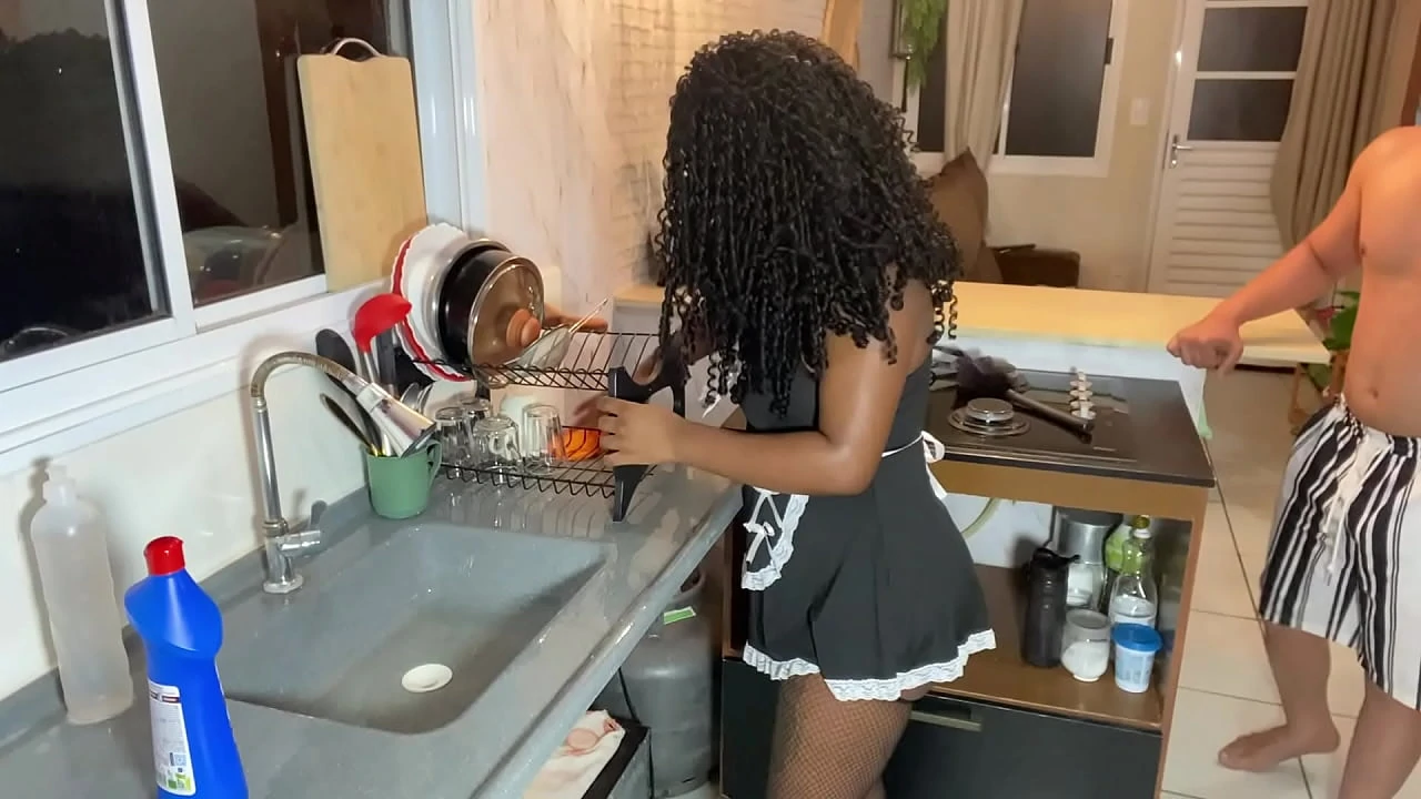 BLACK MAID FUCKS HARD WITH THE BOSS S YOUNG SON