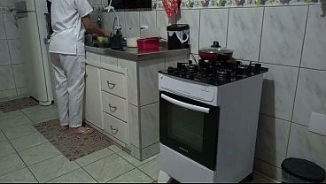Maid had her ass used while washing dishes