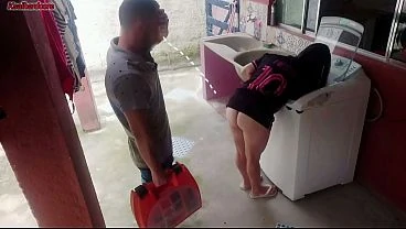 Married housewife pays washing machine repairman with her buttocks while husband is away