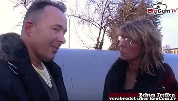 Mature thin German housewife persuaded to have sex on the street