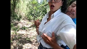 The old perverted stepfather fucks his big assed college aged stepdaughter in the woods