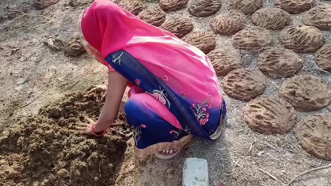 The village Bhabhi went to the edge of the village to throw cow dung and started getting her pussy fucked