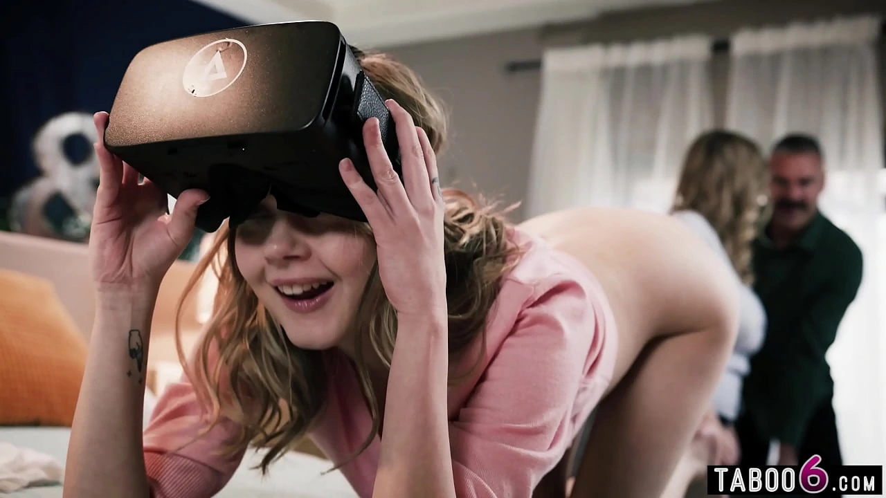 Tiny yo stepaughter teen got a VR headset from her stepparents