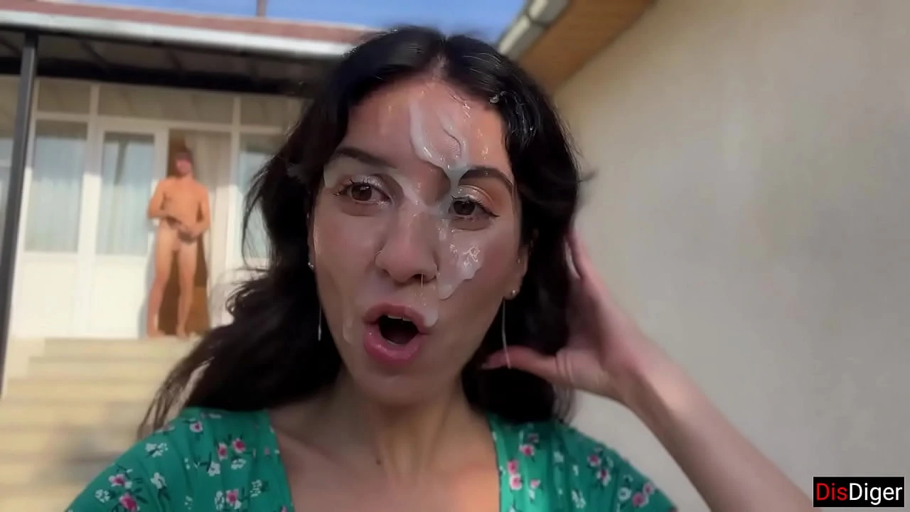 Triple Cum on Face for Village Whore Public Cumwalk