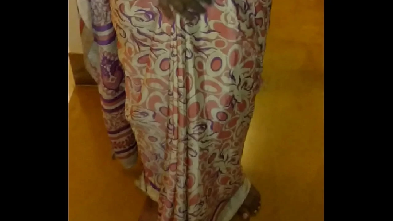 Wear and Cum in Satin silk saree of neighbor